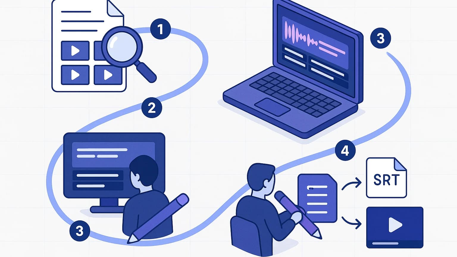 Workflow en 4 étapes pour mettre ses vidéos en conformité EAA : audit, sous-titrage IA, relecture et export